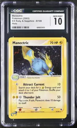 CGC 10 GEM MINT Manectric 2003 EX Ruby & Sapphire 9/109 Holo Pokemon Card - Image 1