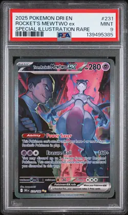 2025 POKEMON DRI EN-DESTINED RIVALS #231 TEAM ROCKET'S MEWTWO EX PSA 9 - Image 1