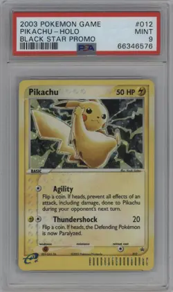 POKEMON PIKACHU NINTENDO BLACK STAR PROMO HOLO 2003 PSA 9 #012 12 - - Image 1