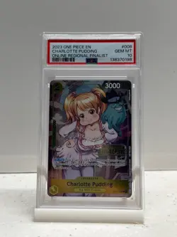 PSA 10 2023 ONE PIECE PROMOS 008 CHARLOTTE PUDDING ONLINE REGIONAL FINALIST - Image 1