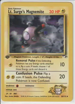1st Edition Lt. Surge's Magnemite 50/132 - Gym Heroes - Common - Pokemon - LP - Image 1