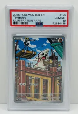 🔥2025 Pokemon Timburr BLK EN Illustration Rare #125 PSA 10! GEM MT!🔥 - Image 1