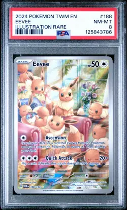 2024 POKEMON TWM EN-TWILIGHT MASQUERADE ILLUSTRATION RARE #188 EEVEE PSA 8 - Image 1