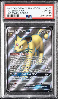 2019 POKEMON SUN & MOON UNBROKEN BONDS #207 FULL ART/PERSIAN GX PSA 10 - Image 1