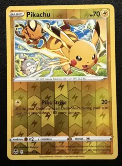 2022 Pokemon TCG - Silver Tempest - Pikachu Reverse Holo 49/195 - NM - Image 1