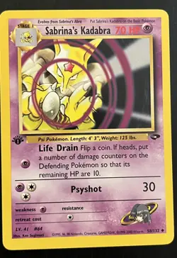 Pokemon Card - 2000 Pokemon Gym Challenge Sabrina's Kadabra 1st Edition #58 - Image 1