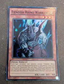 YuGiOh! Fiendish Rhino Warrior OP02-EN005 Super Rare - Image 1