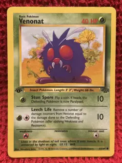 Venonat 63/64 1st Edition - LP/MP - Jungle Common Pokemon Vintage Card WOTC - Image 1