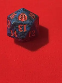 mtg d20 Spindown dice, Guilds of Ravnica Izzet, blue speckled w/ red - Image 1