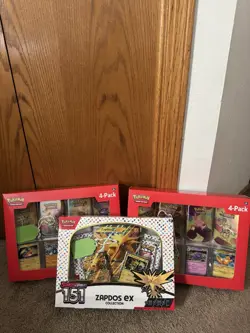 Pokemon Zapdos EX Collection Scarlet & 151 Violet 151 4 Tin Combo - Image 1