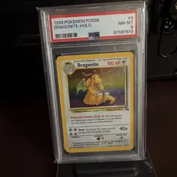 1998 Dragonite Fossil Holo PSA 8 Pokemon TCG - Image 1
