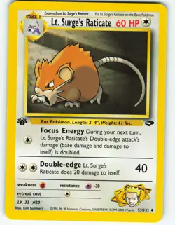 Lt. Surge's Raticate - 1st Edition - 53/132 Gym Challenge - Pokemon TCG - 2000 - Image 1