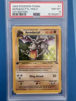 1st Edition Aerodactyl Holo Fossil Set 1999 Pokemon #1 PSA 8 - Image 1