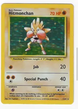 Hitmonchan 1999 Pokemon Base Set Unlimited #7/102 Rare Holo - Image 1