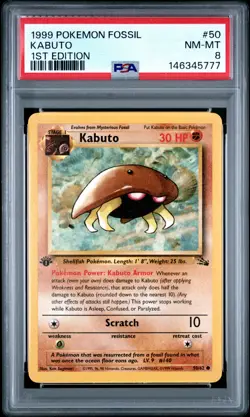 1999 POKEMON FOSSIL 1ST ED #50 KABUTO PSA 8 - Image 1