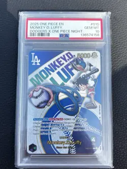 2025 ONE PIECE EN PROMOS DODGERS X ONE PIECE NIGHT #010 MONKEY D. LUFFY PSA 10 - Image 1