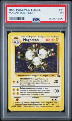 1999 POKEMON FOSSIL #11 MAGNETON-HOLO PSA 1 - Image 1