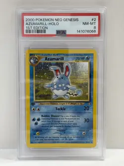 2000 POKEMON NEO GENESIS 1ST EDITION AZUMARILL HOLO 2 PSA 8 - Image 1