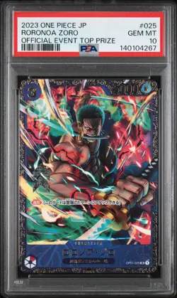 2023 ONE PIECE JPN PROMOS OFFICIAL EVENT TOP PRIZE #025 RORONOA ZORO PSA 10 - Image 1