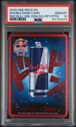 2026 ONE PIECE PROMOS DOUBLE DON!! CARD RED BULL DBL DON SQ-PRTCPTN PSA 10 - Image 1