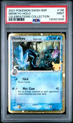 2021 Pokemon Mimikyu SWSH136 Celebrations Black Star Promo Holo Card PSA 9 MINT - Image 1
