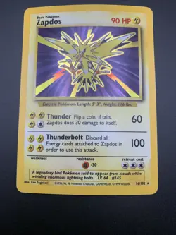 Pokemon TCG Zapdos Holo Rare Unlimited Card Base Set 16/102 MP - Image 4