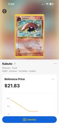 Pokemon Kabuto Fossil 1st Edition Common 50/62 English 1999 30 HP Trading Card - Image 3