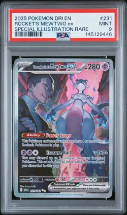 2025 POKEMON DRI EN-DESTINED RIVALS #231 TEAM ROCKET'S MEWTWO EX PSA 9 - Image 1