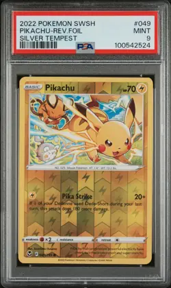 2022 Pokemon SWSH Silver Tempest Pikachu 049/195 Reverse Holo Psa 9 Mint - Image 1