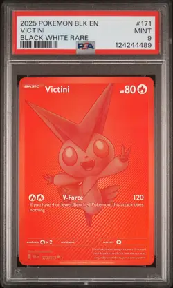 2025 POKEMON BLK EN-BLACK BOLT BLACK WHITE RARE #171 VICTINI PSA 9 - Image 1
