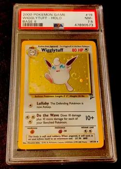 Pokemon Base Set 2 Wigglytuff #19 HOLO Swirl PSA 7.5 NM+ Freshly Graded - Rare! - Image 1