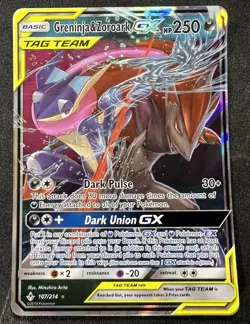 Pokemon TCG Greninja & Zoroark GX Holo Ultra Rare Card Unbroken Bonds 107/214 - Image 1