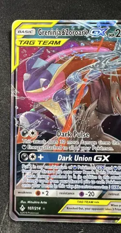 Pokemon TCG Greninja & Zoroark GX Holo Ultra Rare Card Unbroken Bonds 107/214 - Image 3