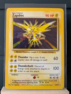 Pokemon TCG Zapdos Base Set Unlimited Holo Rare 16/102 #16 MP/HP - Image 1