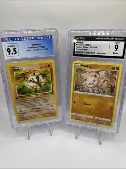 Pokemon Mankey Pair Cgc Grade GM 9.5 Jungle 1st Ed & M 9 Fusion Strike Error - Image 1