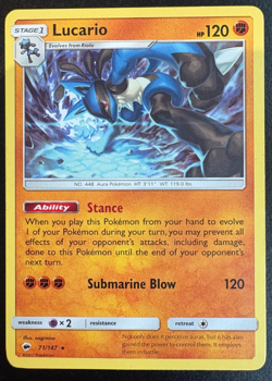 Pokemon Card Lucario Burning Shadows Rare 71/147 LP - Image 1