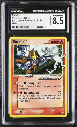CGC 8.5 Entei Gold Star 2005 EX Unseen Forces 113/115 Holo Pokemon Card - Image 1