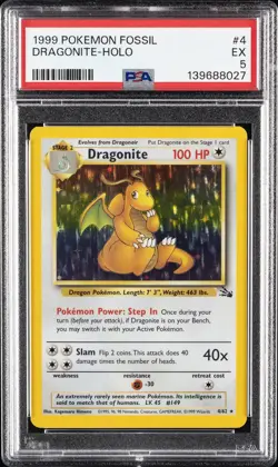 1999 POKEMON FOSSIL #4 DRAGONITE-HOLO PSA 5 - Image 1