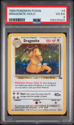 1999 POKEMON FOSSIL #4 DRAGONITE-HOLO PSA 4 - Image 1
