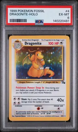 1999 POKEMON FOSSIL #4 DRAGONITE-HOLO PSA 6 - Image 1
