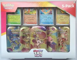 Pokemon S&V 151 - 5 Pack Mini Tins w/ 4 Promo Costco Bundle SEALED MEOWTH & MORE - Image 1