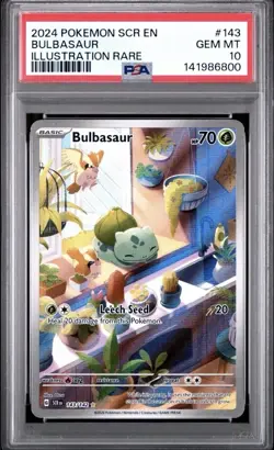 Pokemon TCG Bulbasaur Stellar Crown Illustration Rare Card 143/142 PSA 10 - Image 1