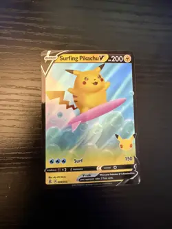2021 Pokemon SWSH Celebrations Surfing Pikachu V #008/025 - Image 1