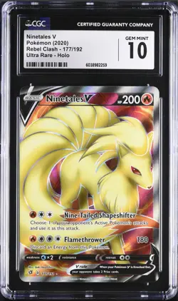 CGC 10 GEM MINT Ninetales V 177/192 Rebel Clash Holo Full Art Ultra Rare Pokemon - Image 1