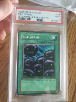 2002 Yu-Gi-Oh LOB-090 Vile Germs Legend Of Blue Eyes 1st Edition PSA Mint 9 - Image 1