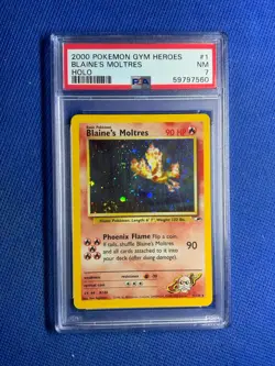 2000 POKEMON GYM HEROES HOLO #1 BLAINE'S MOLTRES PSA 7 - Image 3