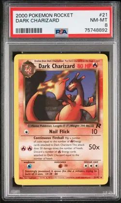 2000 POKEMON ROCKET #21 DARK CHARIZARD PSA 8 - Image 1