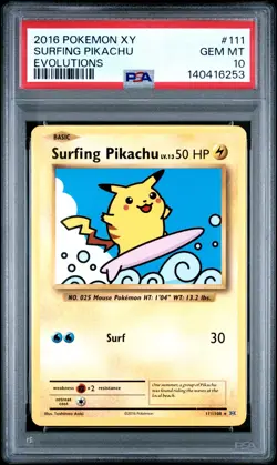 2016 POKEMON XY EVOLUTIONS #111 SURFING PIKACHU PSA 10 - Image 1