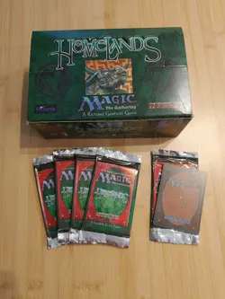 1995 MAGIC THE GATHERING HOMELANDS 4 SEALED PACKS-1 OPEN PACK-1 EMPTY BOX - Image 1