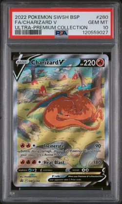 CHARIZARD V 2022 Pokemon Sword Shield UPC Black Star Promo #SWSH260 PSA 10 - Image 1